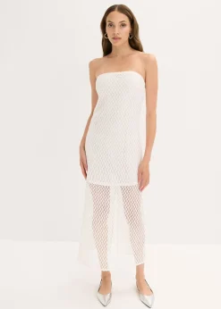 bonprix bonprix Vestido con hombros al descubierto y encaje Blanco Best