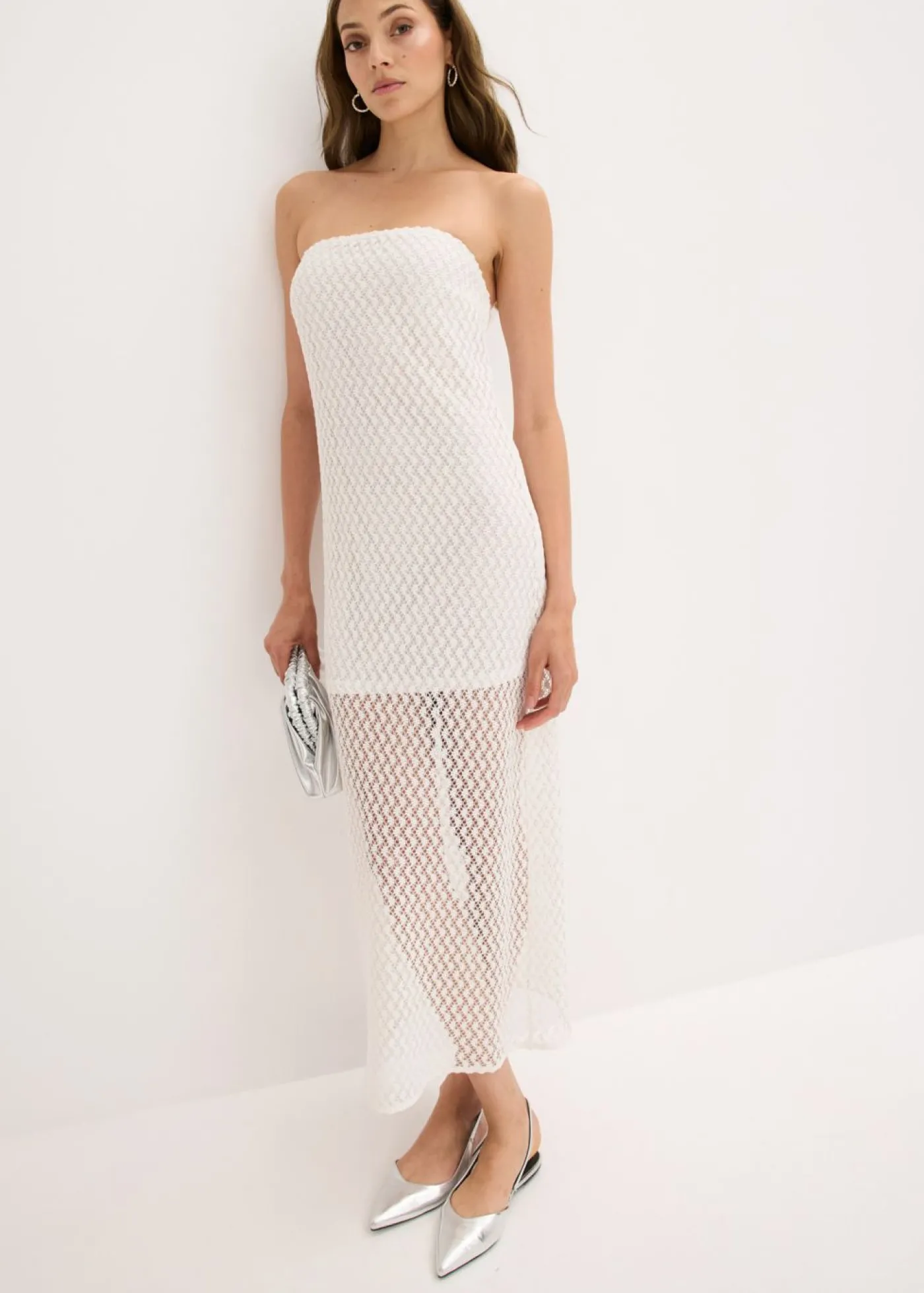 bonprix bonprix Vestido con hombros al descubierto y encaje Blanco Best