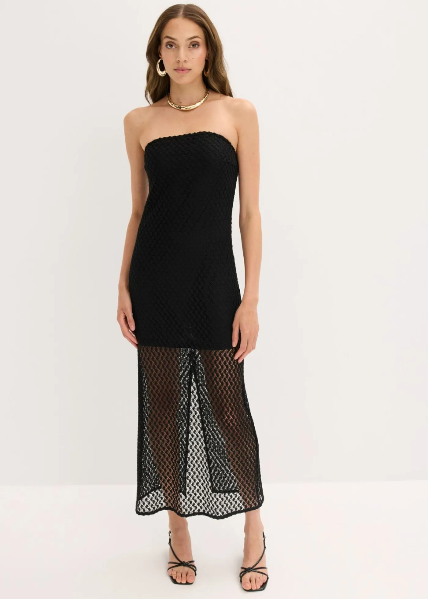 bonprix bonprix Vestido con hombros al descubierto y encaje Negro Outlet