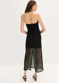 bonprix bonprix Vestido con hombros al descubierto y encaje Negro Outlet