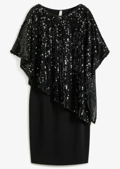 bonprix bonprix Vestido con hombros al descubierto y lentejuelas Negro Hot