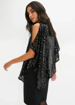 bonprix bonprix Vestido con hombros al descubierto y lentejuelas Negro Hot