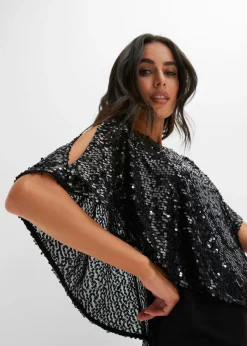 bonprix bonprix Vestido con hombros al descubierto y lentejuelas Negro Hot