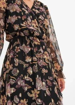 bonprix bonprix Vestido con largo asimétrico Negro con flores Online
