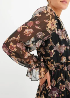 bonprix bonprix Vestido con largo asimétrico Negro con flores Online