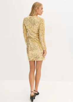 bonprix bonprix Vestido con lentejuelas de terciopelo suave Oro Sale