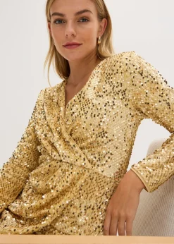 bonprix bonprix Vestido con lentejuelas de terciopelo suave Oro Sale