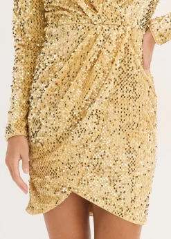 bonprix bonprix Vestido con lentejuelas de terciopelo suave Oro Sale