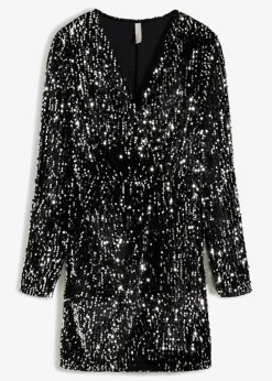bonprix bonprix Vestido con lentejuelas de terciopelo suave Negro Hot