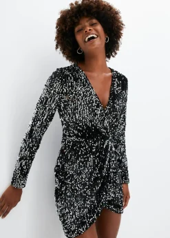 bonprix bonprix Vestido con lentejuelas de terciopelo suave Negro Hot