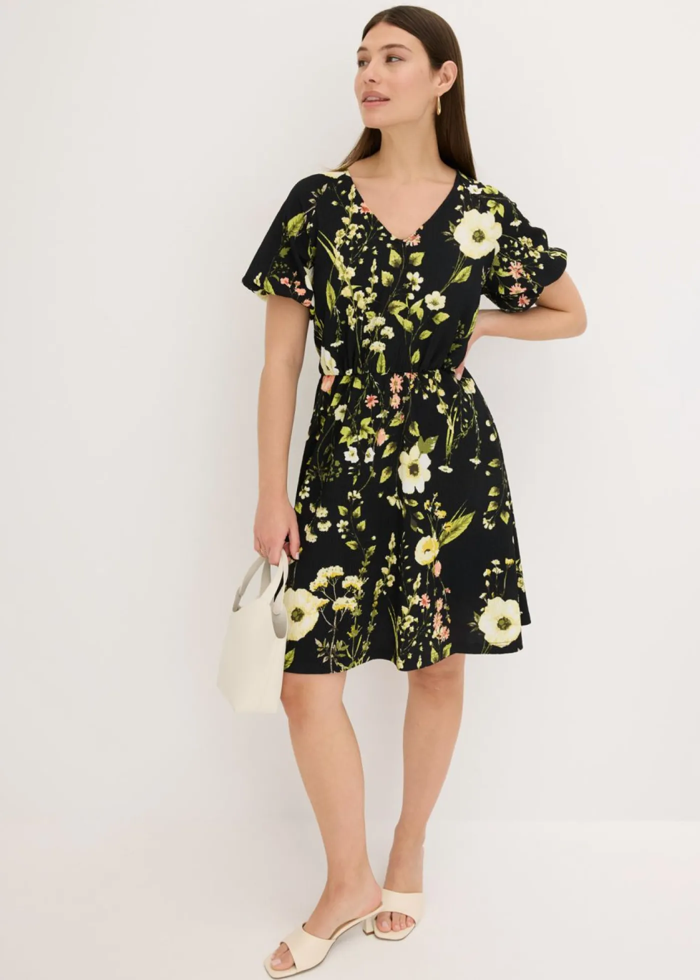 bonprix bonprix Vestido con mangas abullonadas Negro New