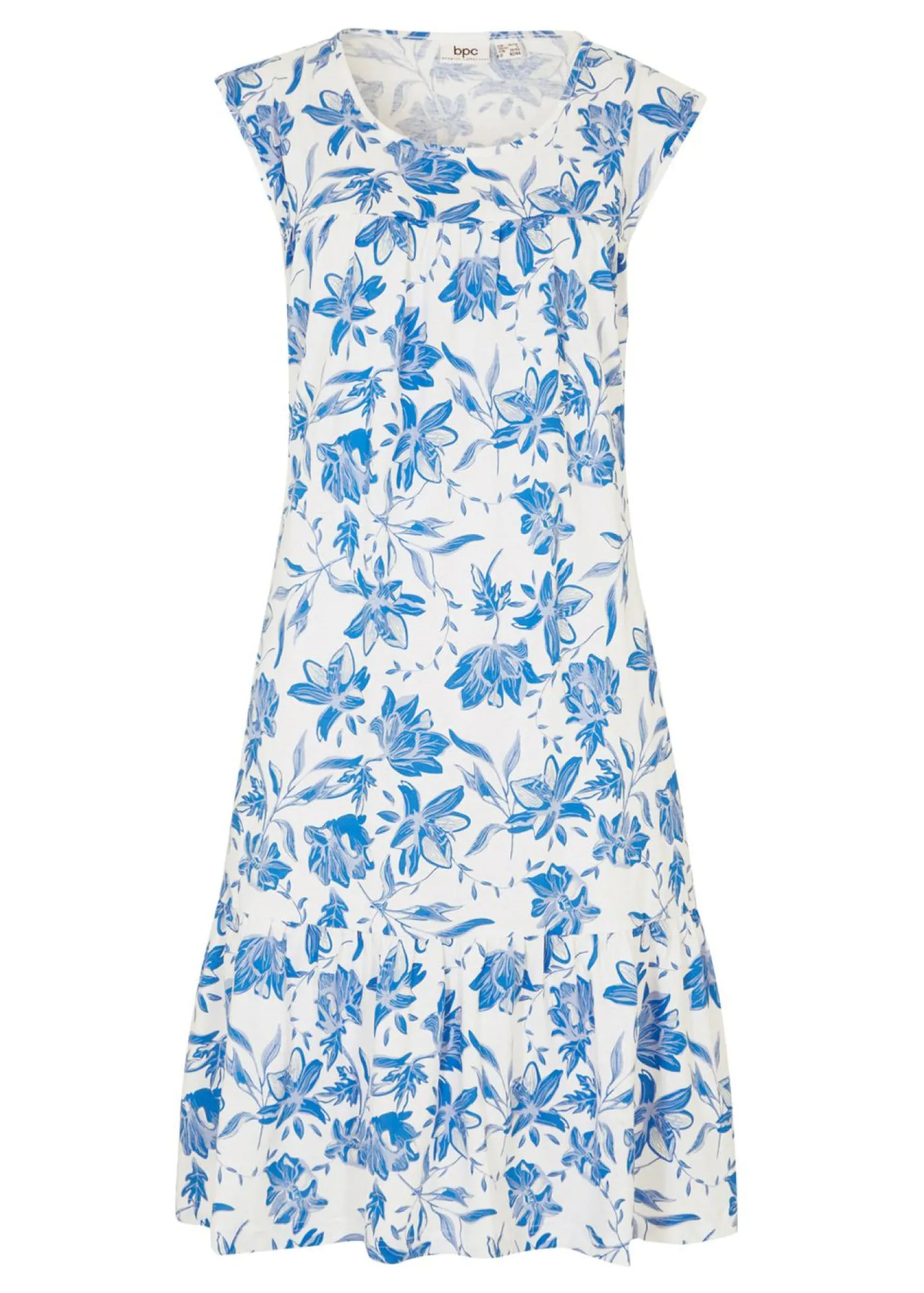 bonprix bonprix Vestido con volante, hasta la rodilla blanco/azur con flores Sale
