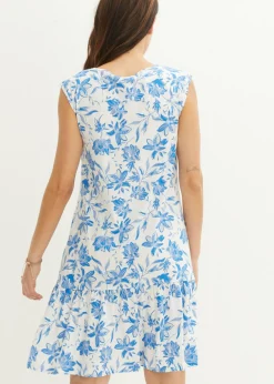 bonprix bonprix Vestido con volante, hasta la rodilla blanco/azur con flores Sale