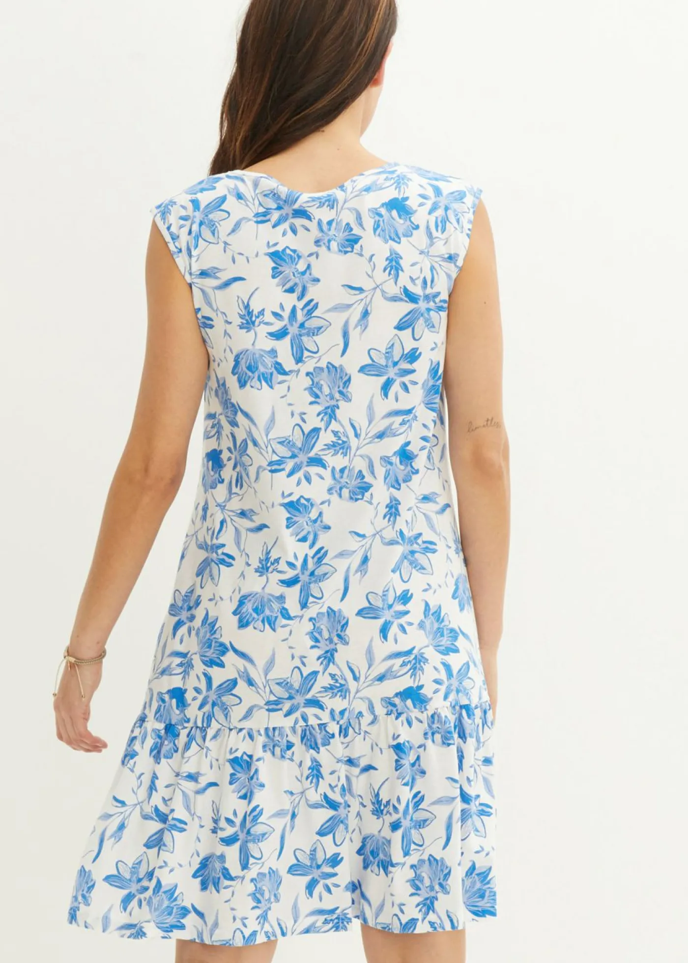 bonprix bonprix Vestido con volante, hasta la rodilla blanco/azur con flores Sale