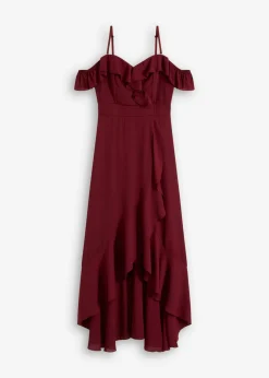 bonprix bonprix Vestido con volantes y escote bañera Rojo rubí Sale