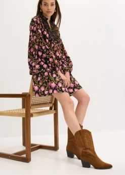 bonprix bonprix Vestido corto Negro con flores Sale