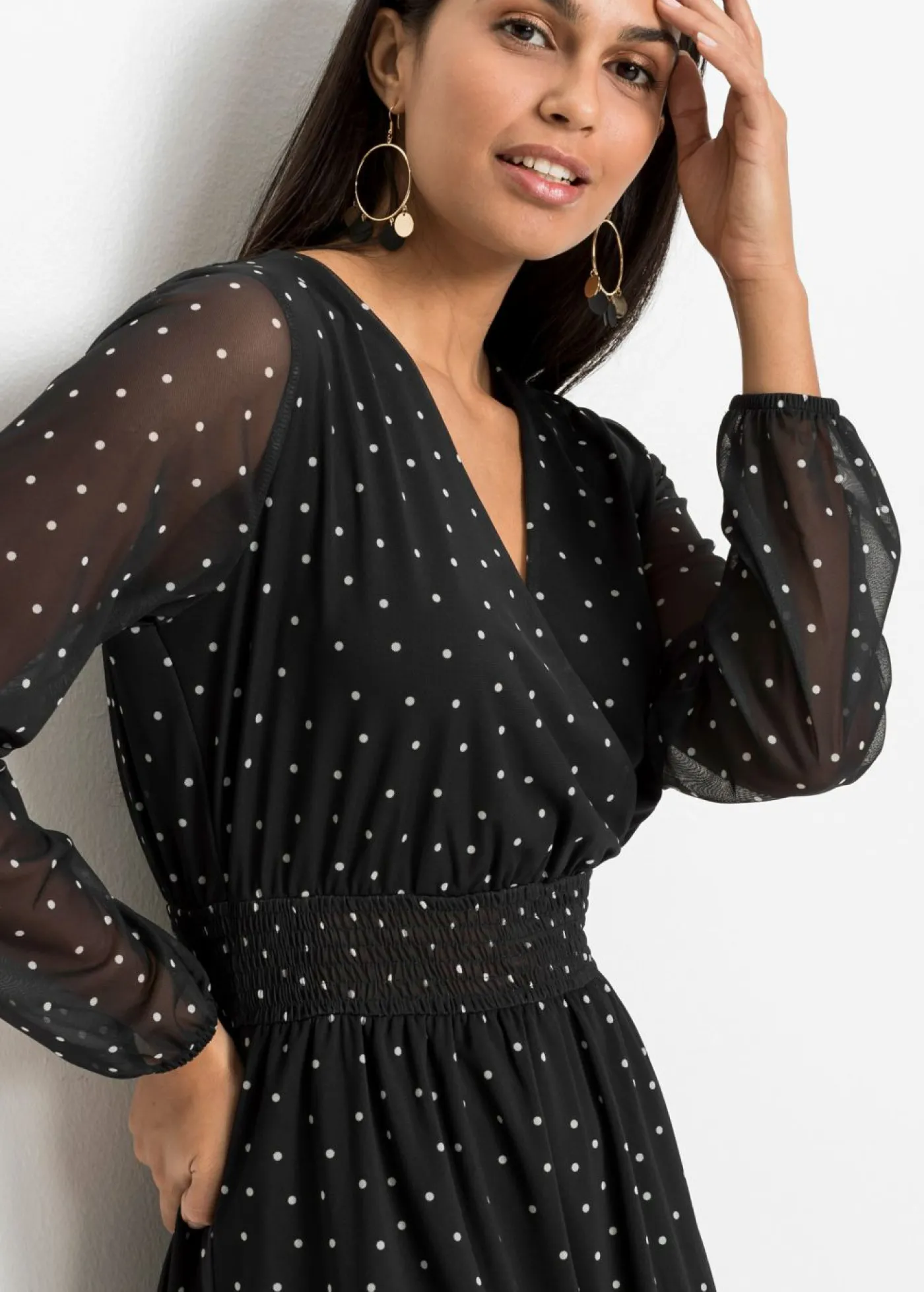 bonprix bonprix Vestido corto negro / crema suave topos Clearance