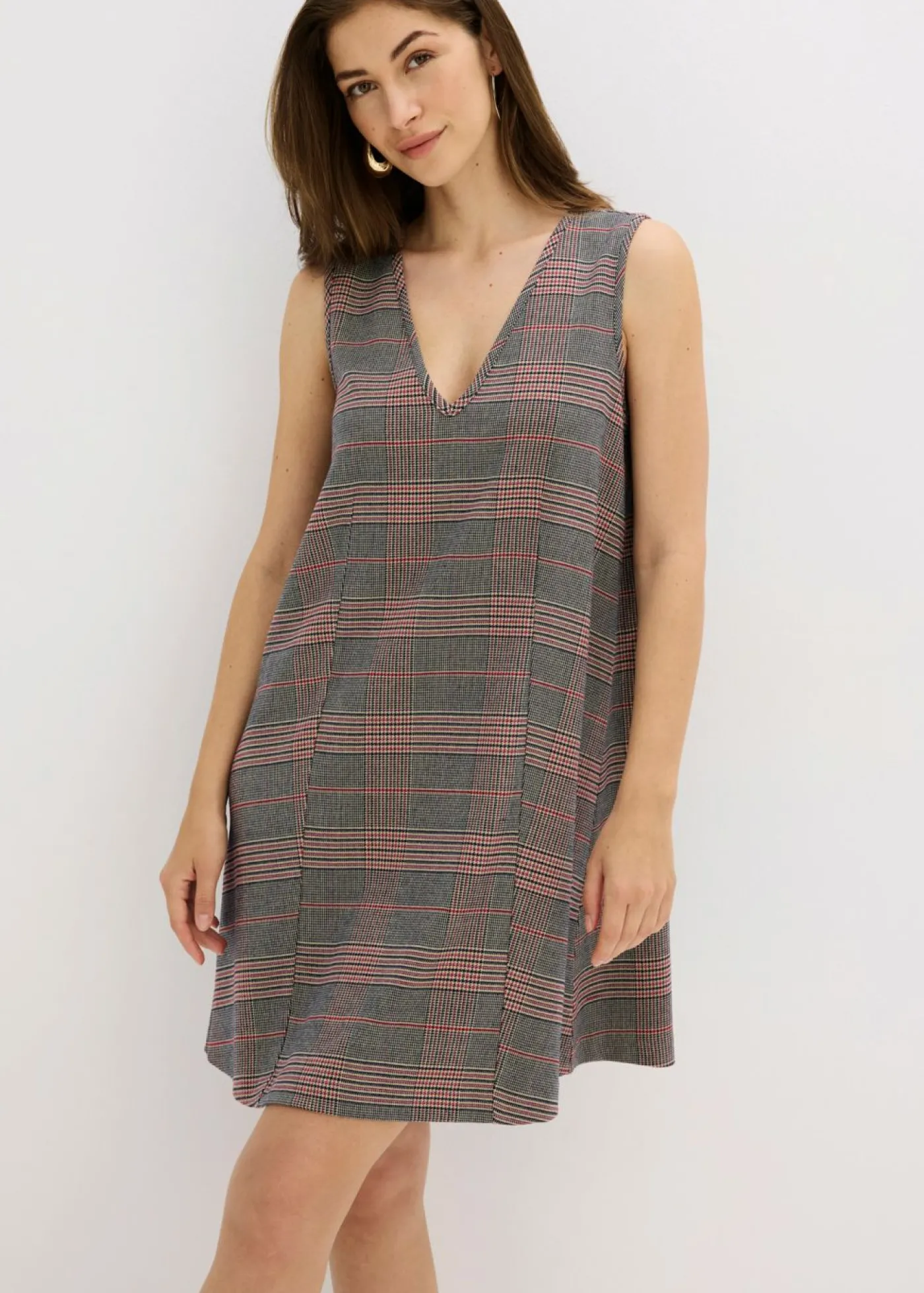bonprix bonprix Vestido corto marrón-beige a cuadros Discount