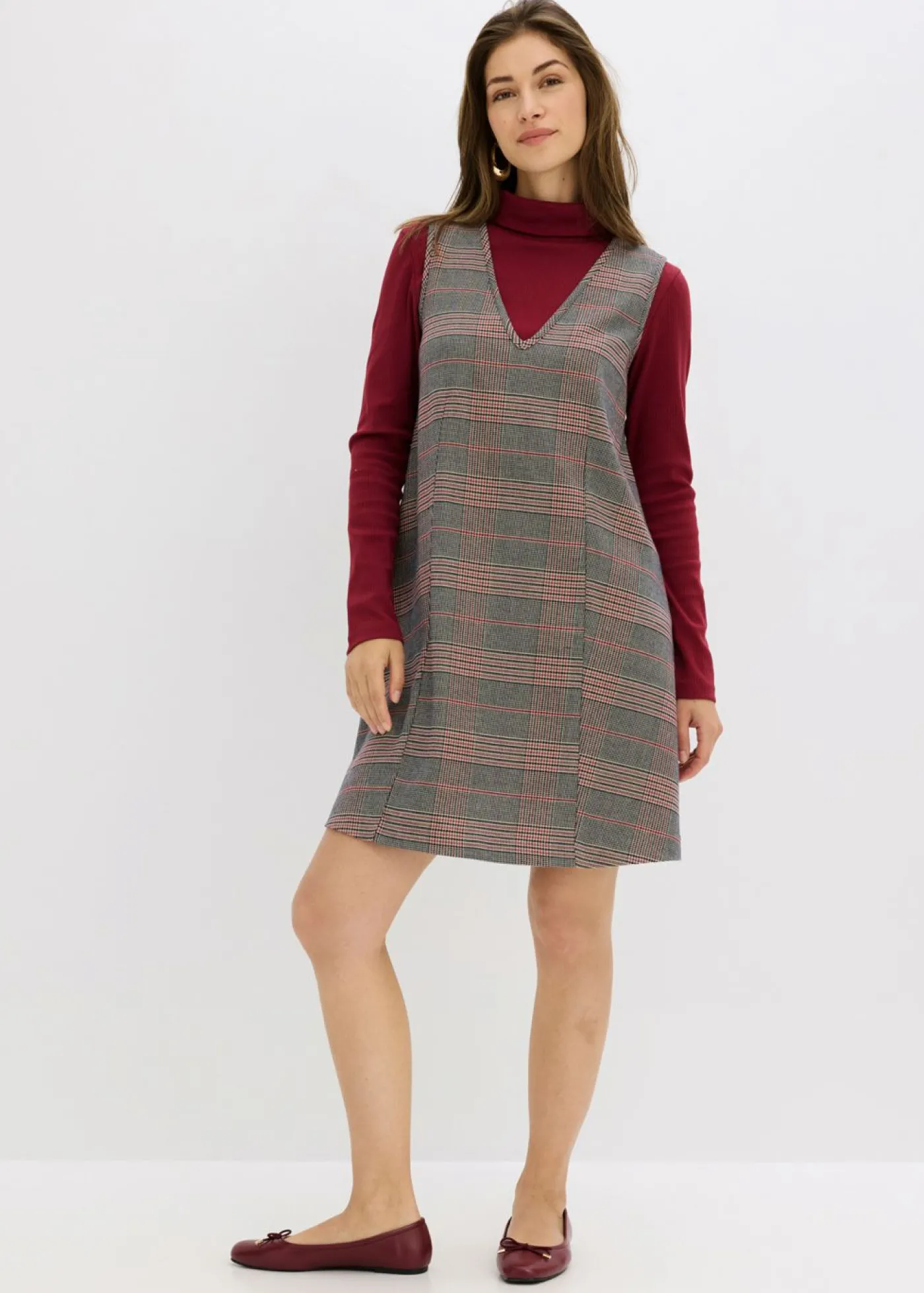 bonprix bonprix Vestido corto marrón-beige a cuadros Discount