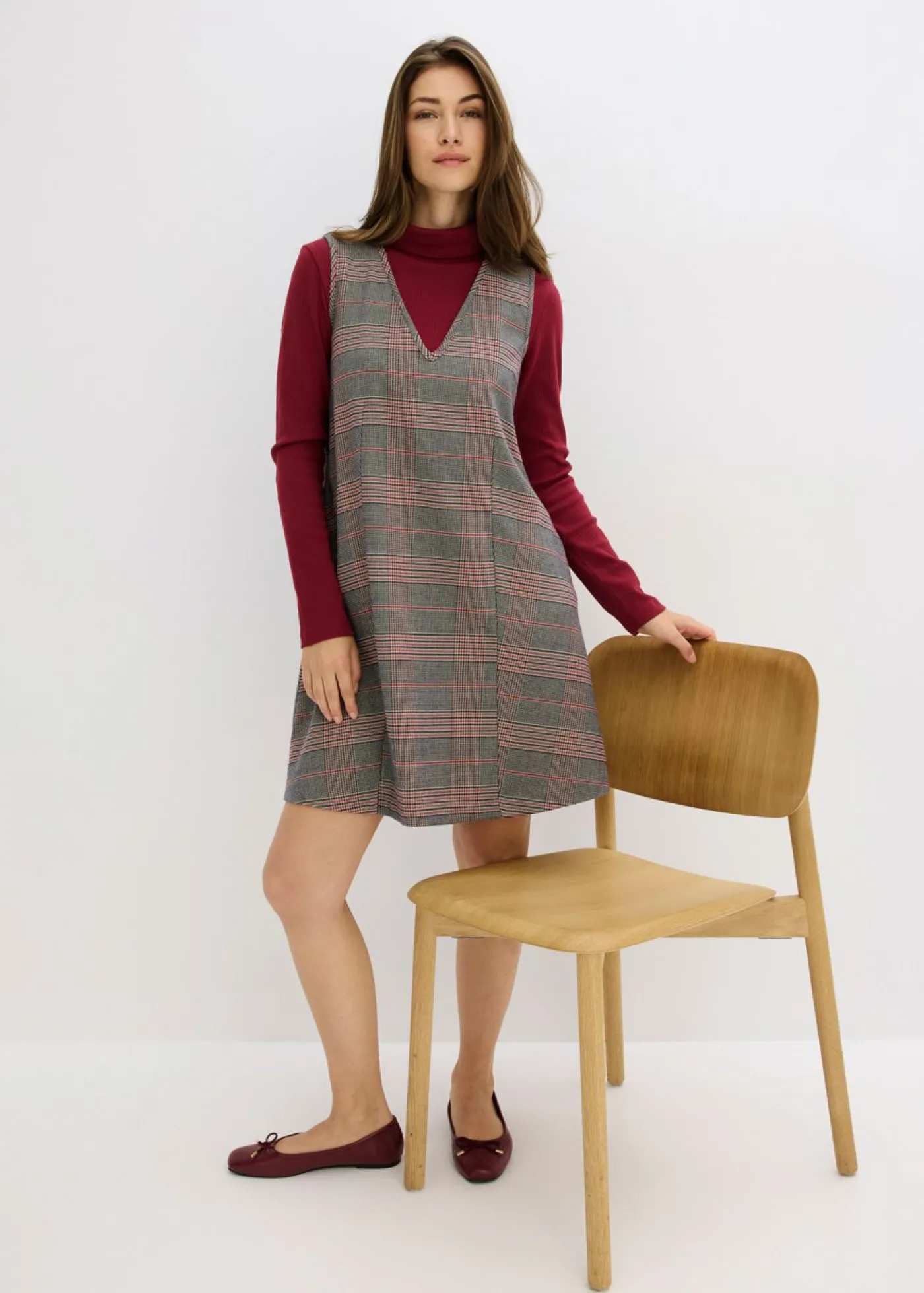 bonprix bonprix Vestido corto marrón-beige a cuadros Discount