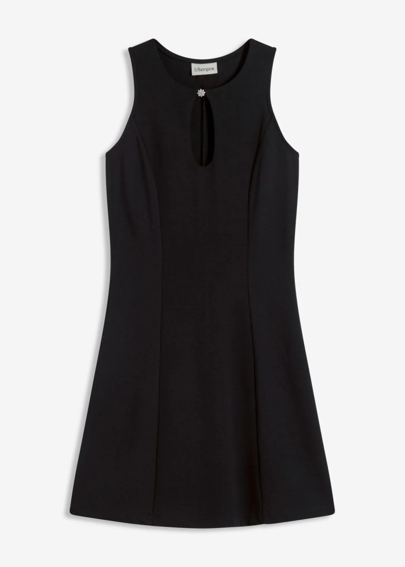 bonprix bonprix Vestido corto con botón decorativo Negro Sale
