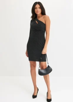 bonprix bonprix Vestido corto con corte entallado Negro-plata Outlet