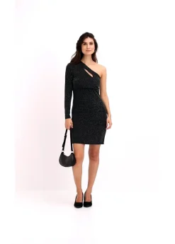 bonprix bonprix Vestido corto con corte entallado Negro-plata Outlet