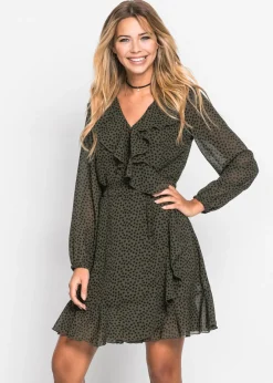 bonprix bonprix Vestido corto con efecto cruzado oliva / negro topos Sale