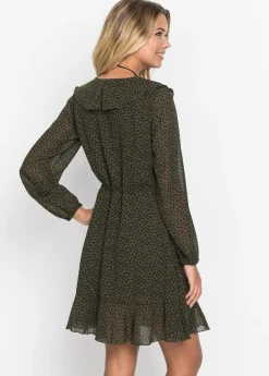 bonprix bonprix Vestido corto con efecto cruzado oliva / negro topos Sale