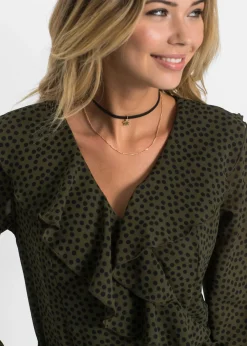 bonprix bonprix Vestido corto con efecto cruzado oliva / negro topos Sale