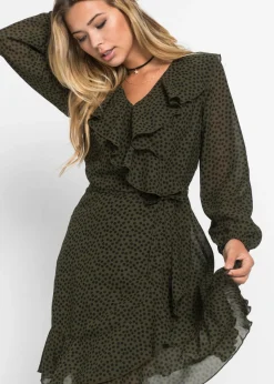 bonprix bonprix Vestido corto con efecto cruzado oliva / negro topos Sale