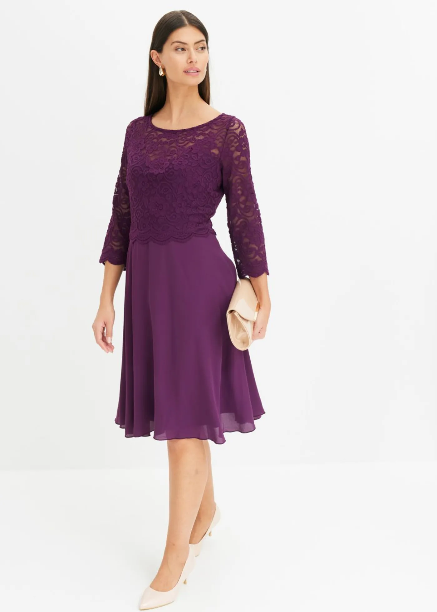 bonprix bonprix Vestido corto con encaje púrpura oscuro Online
