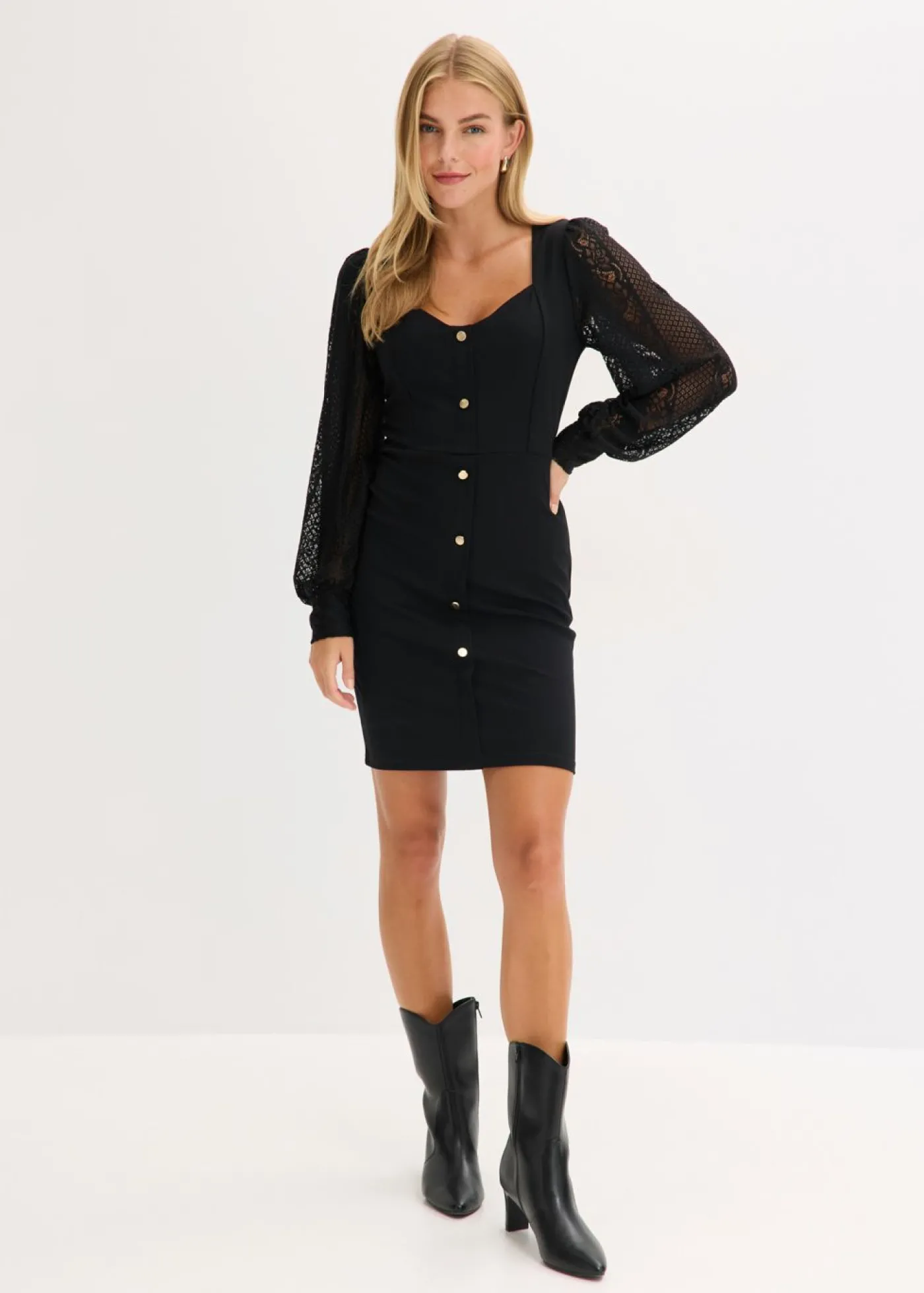 bonprix bonprix Vestido corto con escote pronunciado Negro New