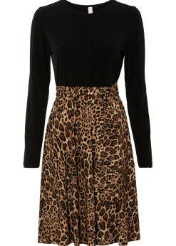 bonprix bonprix Vestido corto con estampado Negro-marrón con estampado de leopardo Clearance