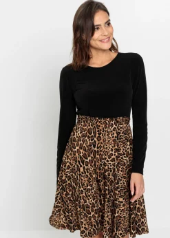 bonprix bonprix Vestido corto con estampado Negro-marrón con estampado de leopardo Clearance