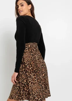 bonprix bonprix Vestido corto con estampado Negro-marrón con estampado de leopardo Clearance