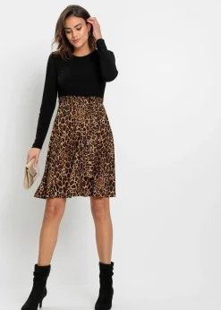 bonprix bonprix Vestido corto con estampado Negro-marrón con estampado de leopardo Clearance