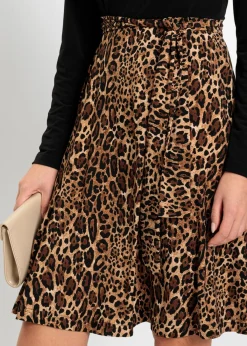 bonprix bonprix Vestido corto con estampado Negro-marrón con estampado de leopardo Clearance