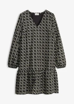 bonprix bonprix Vestido corto con estructura arrugada Negro de flores