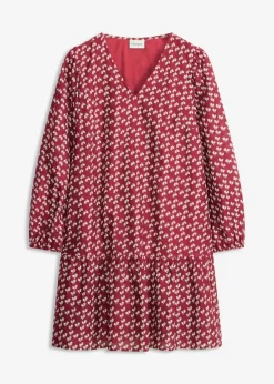 bonprix bonprix Vestido corto con estructura arrugada Rojo rubí de flores Sale