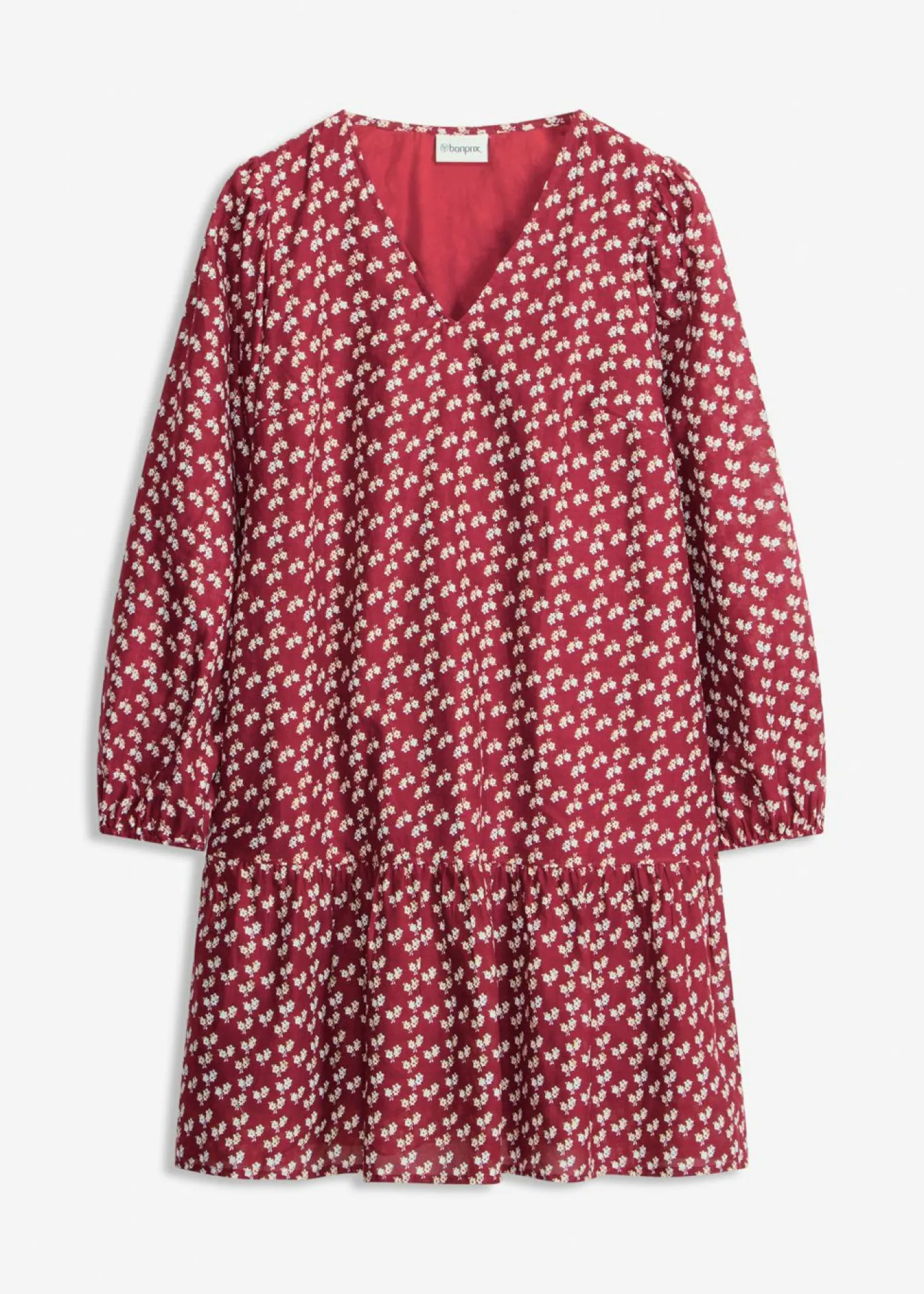 bonprix bonprix Vestido corto con estructura arrugada Rojo rubí de flores Sale