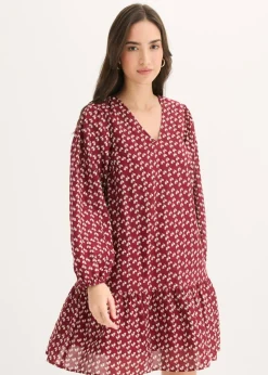 bonprix bonprix Vestido corto con estructura arrugada Rojo rubí de flores Sale