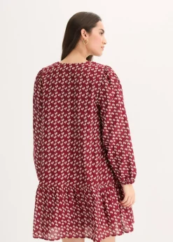 bonprix bonprix Vestido corto con estructura arrugada Rojo rubí de flores Sale