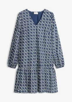 bonprix bonprix Vestido corto con estructura arrugada Azul marino de flores Outlet