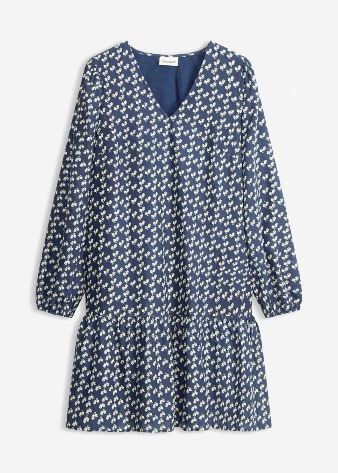 bonprix bonprix Vestido corto con estructura arrugada Azul marino de flores Outlet