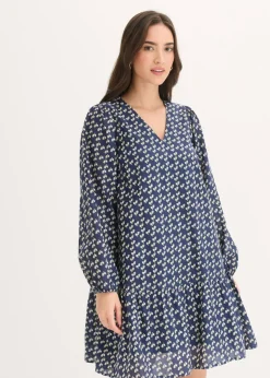 bonprix bonprix Vestido corto con estructura arrugada Azul marino de flores Outlet