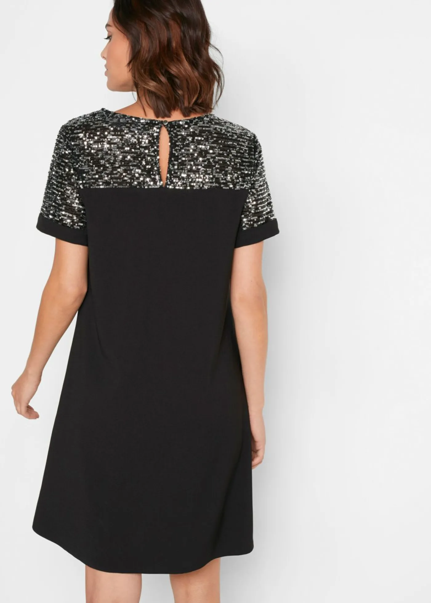 bonprix bonprix Vestido corto con inserto de lentejuelas Negro-plata Outlet