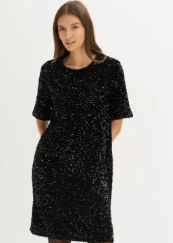 bonprix bonprix Vestido corto con lentejuelas Negro Hot