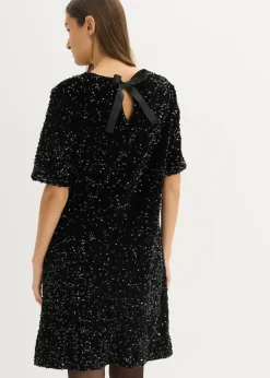 bonprix bonprix Vestido corto con lentejuelas Negro Hot