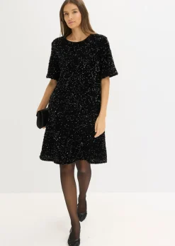 bonprix bonprix Vestido corto con lentejuelas Negro Hot